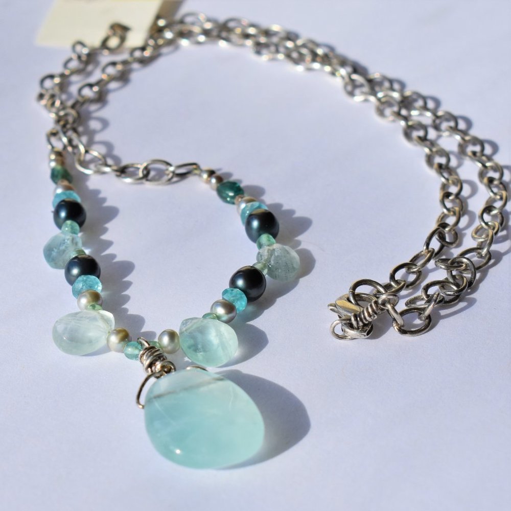 Artisan Handmade Sterling Fluorite Pearl Necklace